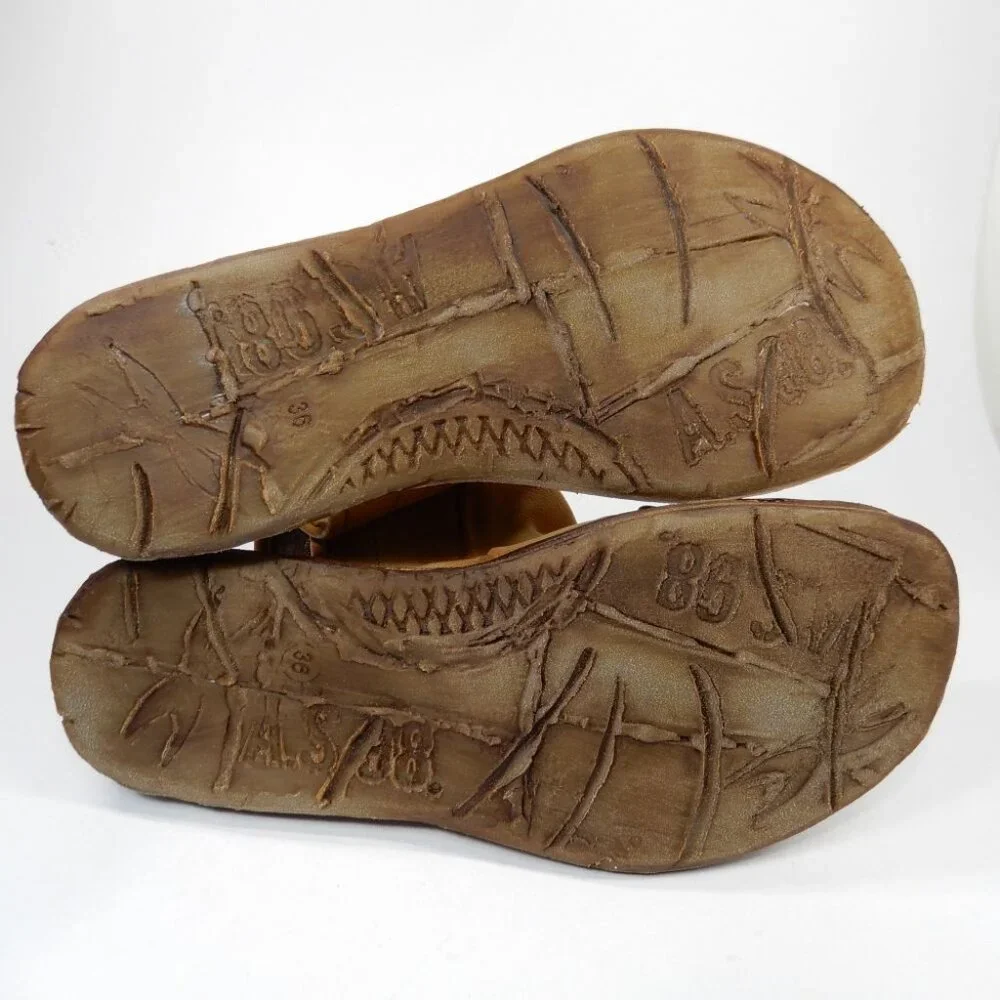 A.S.98 Ritchie Flat Sandals Peep Toe Bootie EU 36 5.5 6 Camel Leather Zipper NEW - Picture 10 of 12